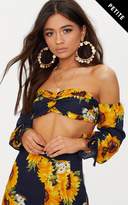 Thumbnail for your product : PrettyLittleThing Petite Navy Sunflower Print Bardot Crop Top