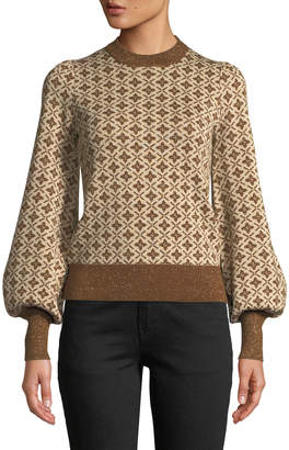Co Crewneck Blouson-Sleeve Jacquard Knit Pullover Sweater