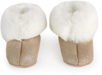 Tartine et Chocolat Glittery leather slippers with a faux fur lining