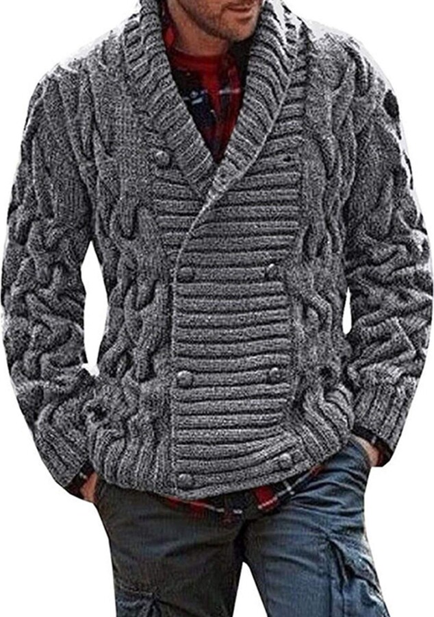 CURT SHARIAH Mens Cardigan Jacket Shawl Collar Cable Knit Chunky