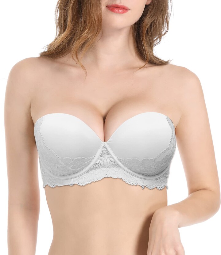 Bfits Women Push up Strapless Padded Bra Covertible Clear Straps Backless  Wedding Bras with Lace - White - 32A - ShopStyle