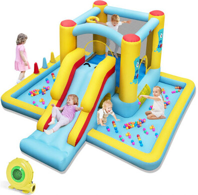 Topbuy Inflatable Bounce House With Slide Jumping Area Tunnel Ball Pit With 480w Blower