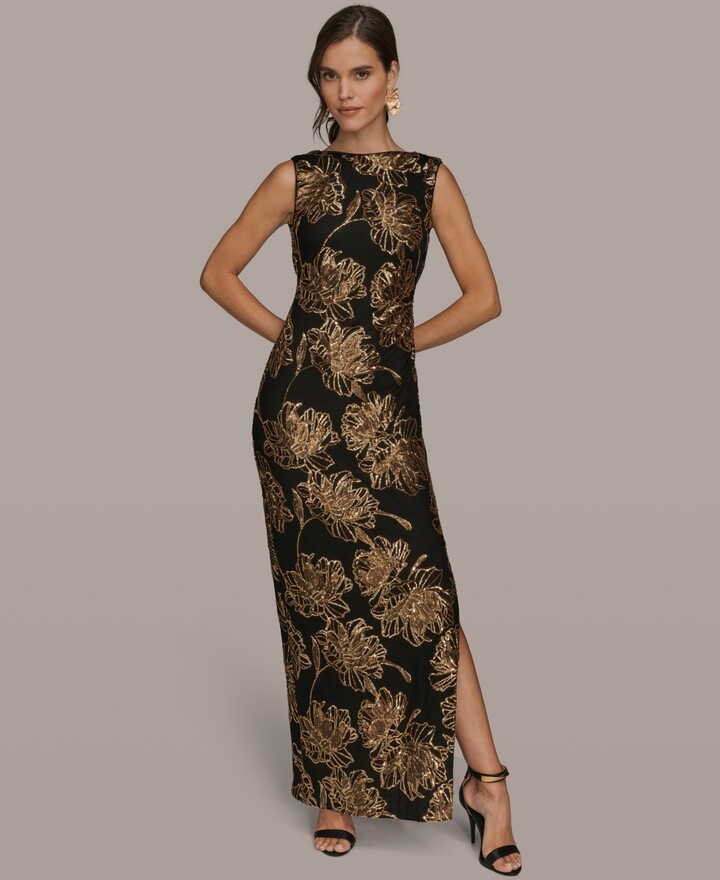 Donna Karan Women's Embellished Crewneck Maxi Dress - Black/Gold