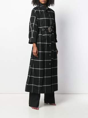 Just Cavalli belted long check print coat