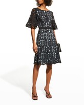 Thumbnail for your product : Shani Bell-Sleeve Laser-Cut Crepe Dress