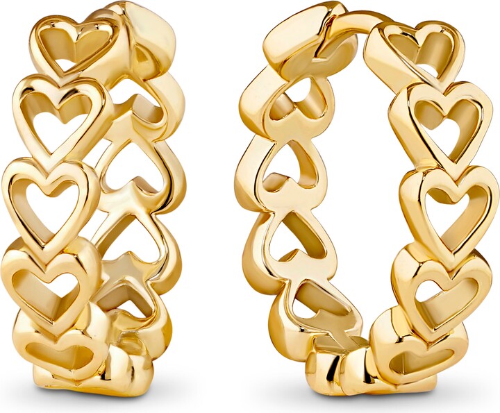DEVATA Open Heart Hoop Earrings in Gold Plated Sterling Silver