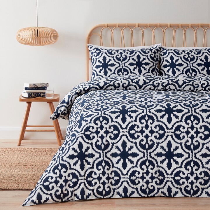 Dunelm Satara Cosy Soft Duvet Cover and Pillowcase Set Blue/White ShopStyle