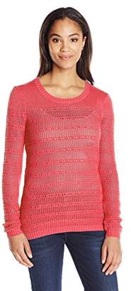Caribbean Joe Women's Long Sleeve Cotton Scoop Neck Pointelle Sweater