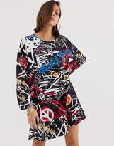 Thumbnail for your product : Love Moschino new graffiti logo dress with ruffle hem