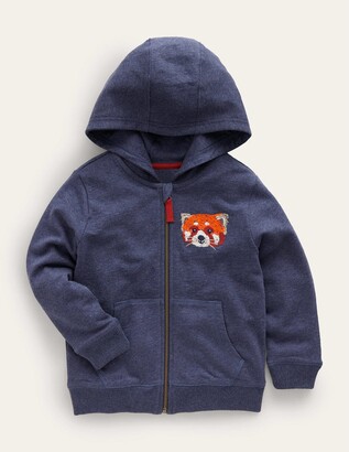 Mini Boden Kids' Ski Print Shaggy Lined Zip Through Hoodie, Grey