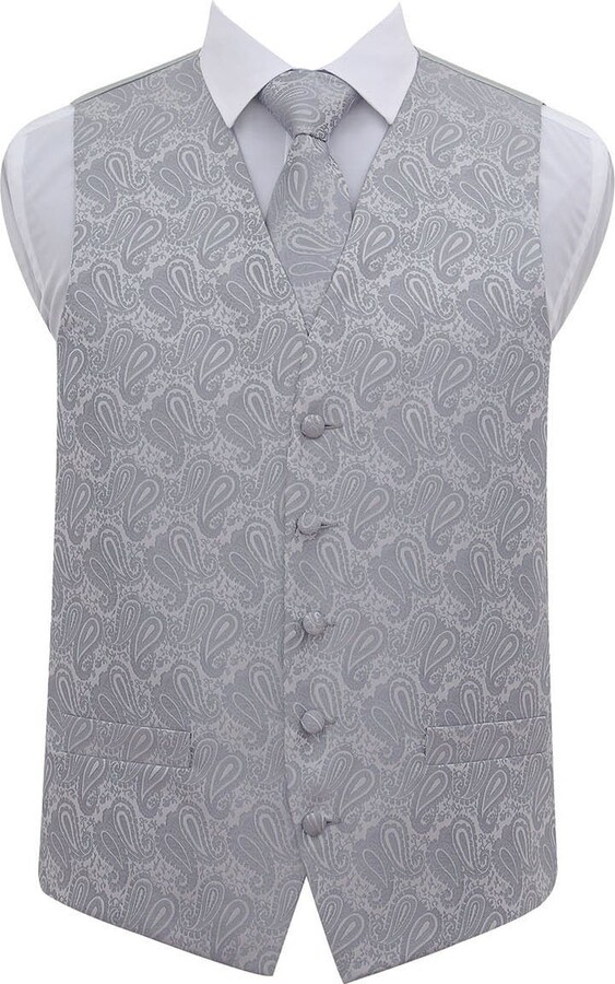 DQT New Paisley Silver Men's Waistcoat and Tie Set 50" ShopStyle Suits