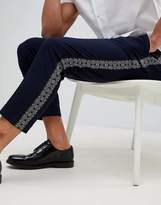 Thumbnail for your product : ASOS Tapered Trousers In Navy With Silver Pattern Side Stripe