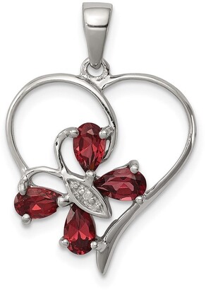 Diamond2Deal 925 Sterling Silver Rhodium Plated Peridot Diamond Butterfly Heart Pendant 