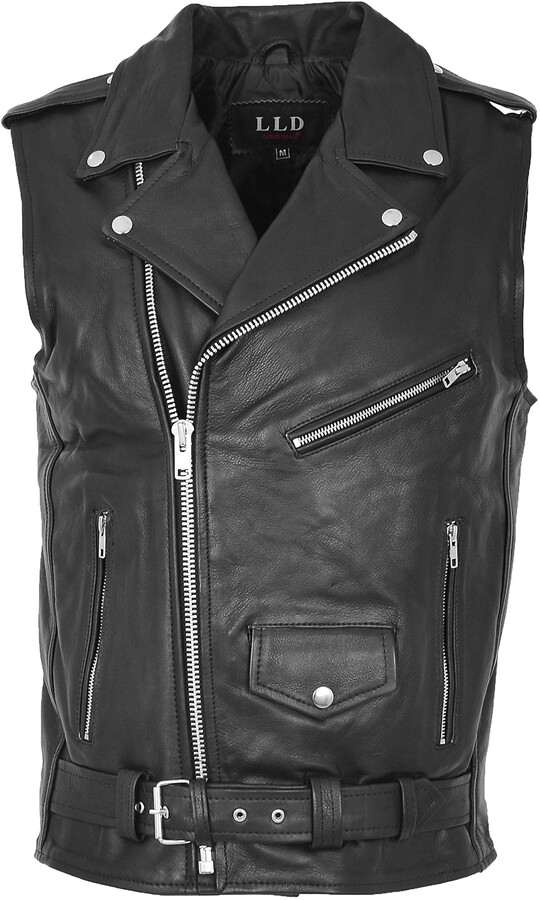 Hol Mens Leather Biker Waistcoat Brando Gilet Cross Zip Style Jones ...