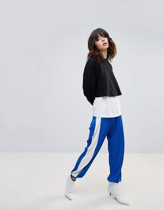 ASOS Design Pleated Plisse Joggers with Side Stripe