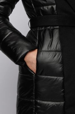 Boss Glossy double-breasted padded jacket with fabric inserts
