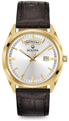 Bulova Men's 'Classic' Quartz Stainless Steel and Leather Casual Watch, Color:Brown (Model: 97C106)