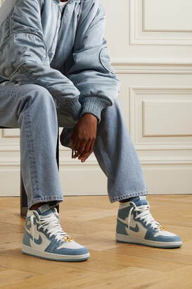 Nike Air Jordan 1 Retro Og Embellished Distressed Denim And Leather  High-top Sneakers - Blue - ShopStyle