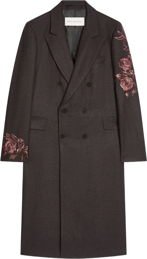 Dries Van Noten Floral-Embroidered Wool Coat