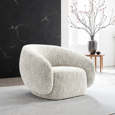 Hokku Designs Contemporary Style 1Pc Swivel Chair Boucle Upholstered 360 Degree Swivel Base Armrest Slope Curved High Density Foam Finish