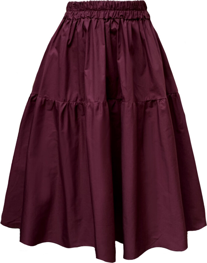 Frock Tales Red Tahiti Midi Skirt With Pockets In Cherry Laquer