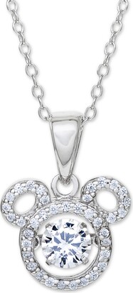 Disney Cubic Zirconia Mickey Mouse 15"+2" extender Pendant Necklace in Sterling Silver