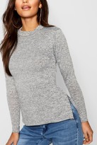 Thumbnail for your product : boohoo Petite High Neck Soft Knit Side Split Tunic Top
