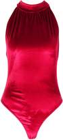 Thumbnail for your product : boohoo Tall Ruched High Neck Velvet Bodysuit