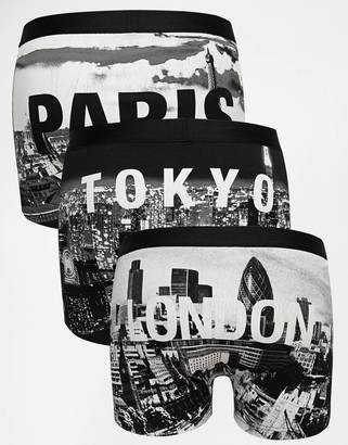 ASOS 3 Pack Trunks With City Scape Print SAVE 20% - Black