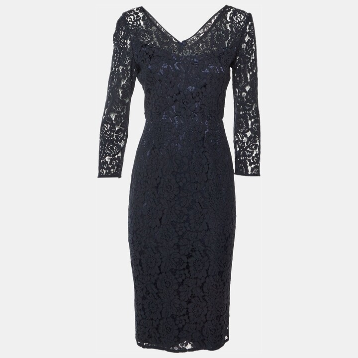 Goat Navy Blue Floral Lace Sheath Dress