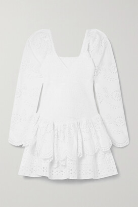 LoveShackFancy Cedria Shirred Broderie Anglaise Cotton-voile Mini Dress - White