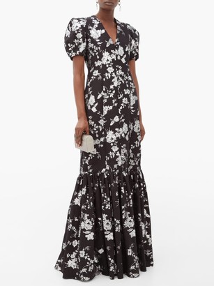 Erdem Rosetta Puff-sleeved Floral-brocade Gown - Black Silver