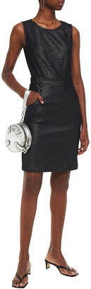 Love Moschino Leather-trimmed metallic houndstooth stretch-crepe dress
