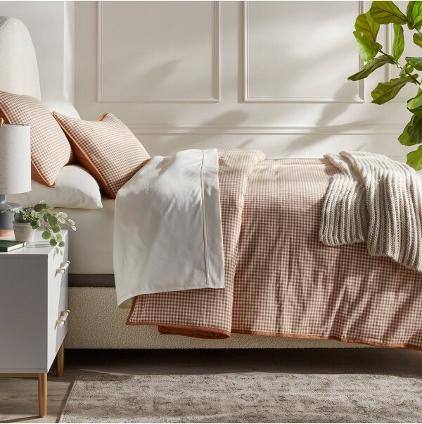 Threshold Full/QueenMiniGinghamDuvetandShamSetCamel MachineWashableMidweightFabric