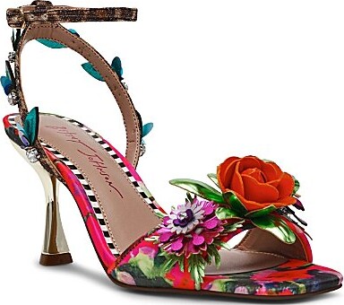 Karra Floral Print and Ornament Velvet Dress Sandals