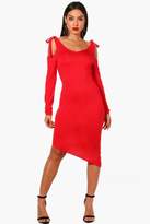 Thumbnail for your product : boohoo Tie Cold Shoulder Asymmetric Hem Dress