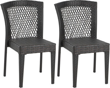 Ebern Designs Outdoor Dining Chairs Set of 2, Stackable Chairs with UV-Resistant PE Rattan and Steel Frame, for Patio, Garden, Balcony, Supports 400lbs