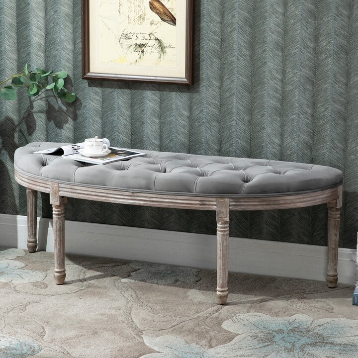 HOMCOM Vintage Semi-Circle Hallway Bench Tufted Upholstered
