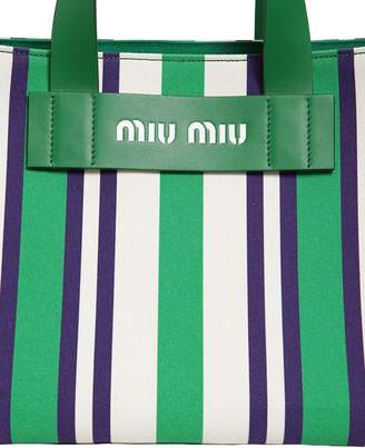 Miu Miu Medium Striped Canvas Tote Bag