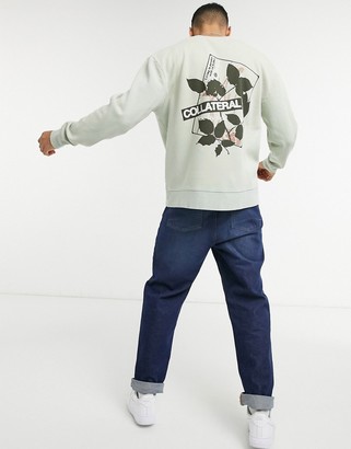 Topman collateral print sweat with back print in sage