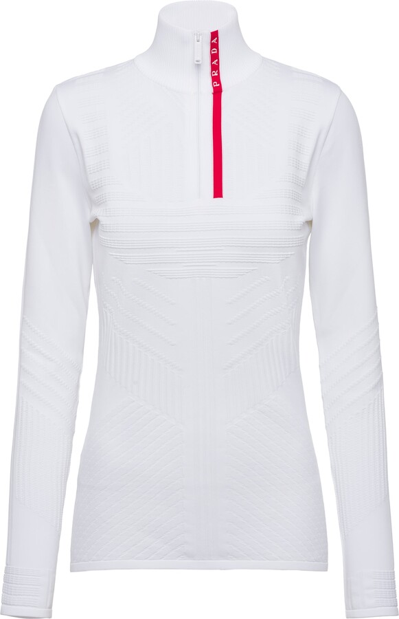 Prada Tech Rec Re-nylon Piqué Sports Top Woman White Size XXL
