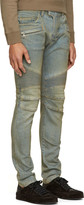Thumbnail for your product : Balmain Blue Distressed & Ribbed Biker Jeans