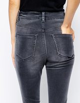 Thumbnail for your product : ASOS TALL Ridley High Waist Ultra Skinny Jeans in Slick Grey with Ripped Knee