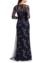 Thumbnail for your product : Teri Jon by Rickie Freeman Mesh Long-Sleeve Embroidered Floral Gown