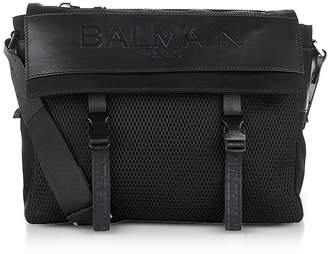 Balmain Black Nylon Men's Messenger Bag w/Embossed Signature Logo