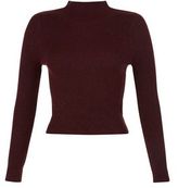 Thumbnail for your product : New Look Burgundy Ribbed Long Sleeve Crop Jumper