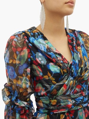 Peter Pilotto Iridescent Floral-print Silk-blend Dress - Navy Multi