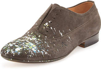 Maison Margiela Paint-Splatter Laceless Oxford Shoe, Charcoal
