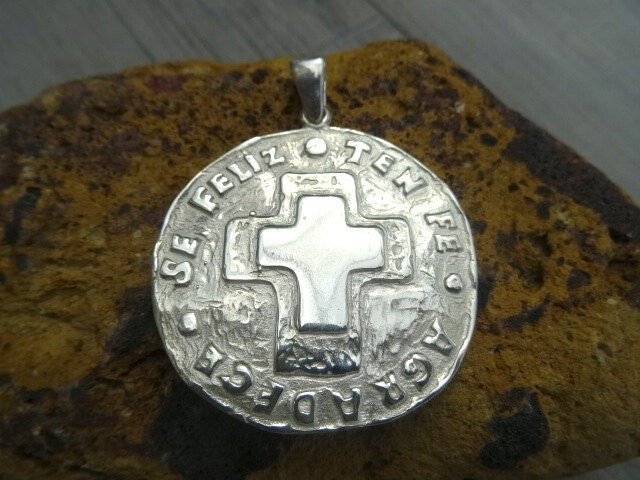 Etsy Large Spiritual Cross Medal. Sterling Silver