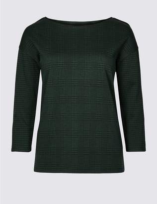Marks and Spencer Checked Slash Neck 3/4 Sleeve Top